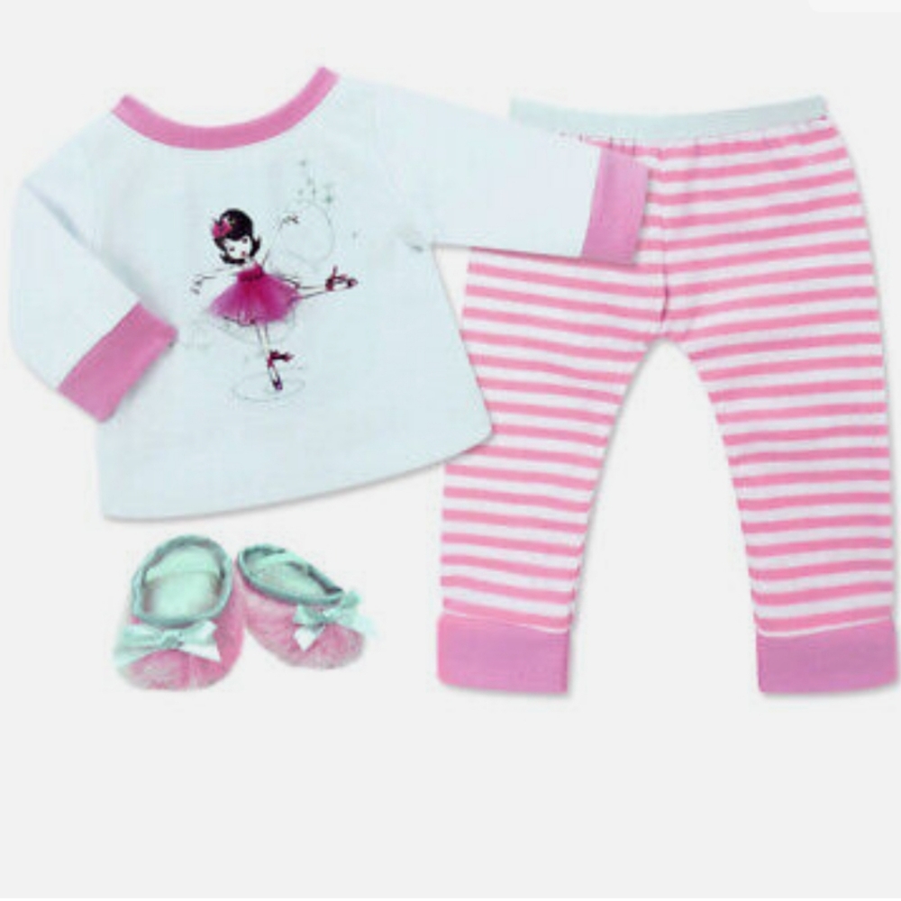 💕✨️New Sophia's 15" Doll Ballerina Print Pj's & Slippers Set Light Pink